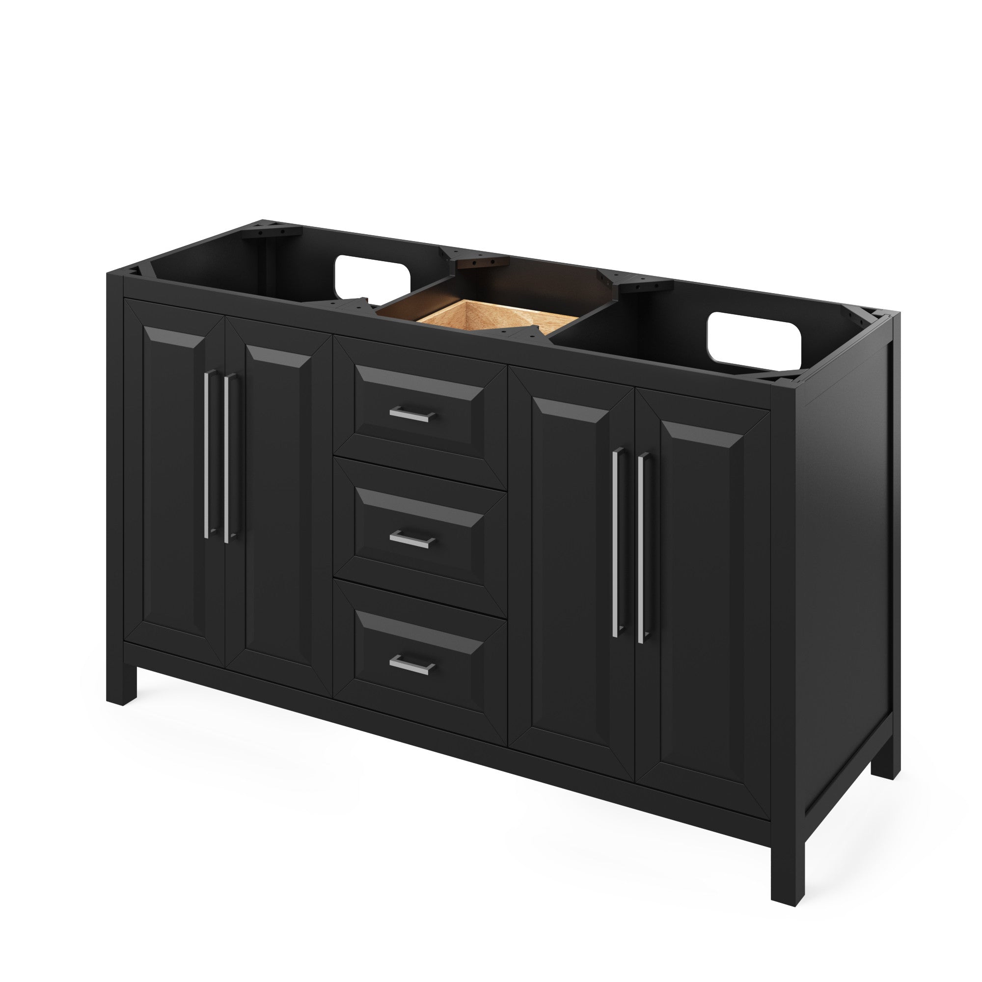 60" Black Cade Vanity, double bowl, Black Granite Vanity Top, two undermount rectangle bowls | KitchBath