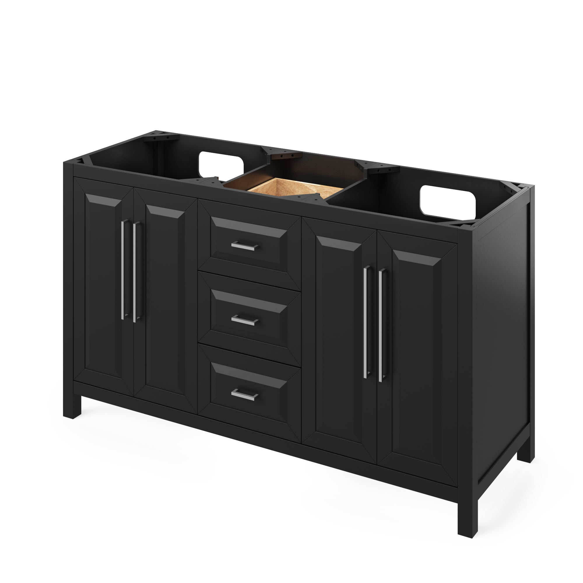 60" Black Cade Vanity, double bowl, Boulder Cultured Marble Vanity Top, two undermount rectangle bowls | KitchBath