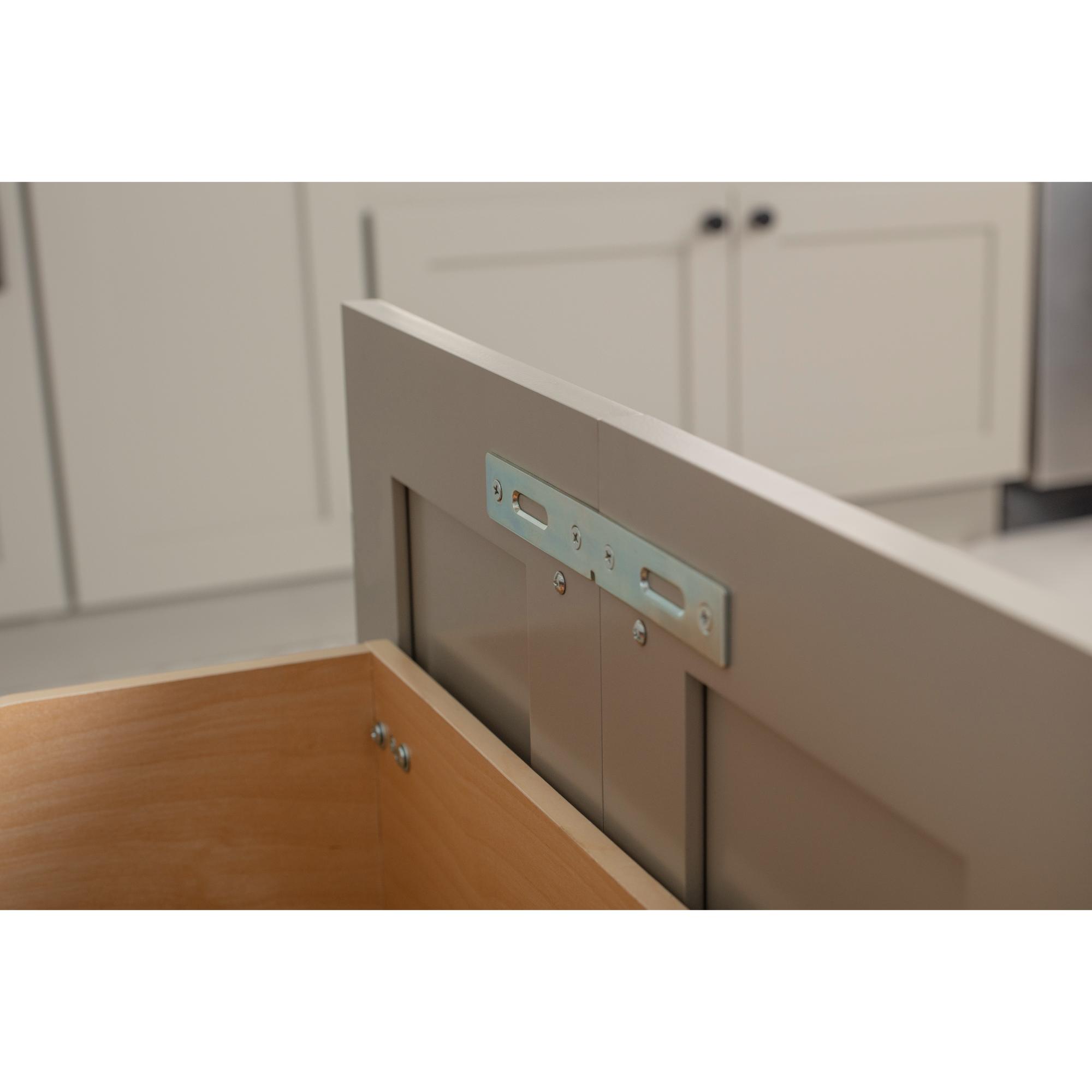 Double 35 Quart Wood Bottom-Mount Soft-close Trashcan Rollout for Door Mounting, Includes Two Grey Cans and Door Joining Bracket | KitchBath