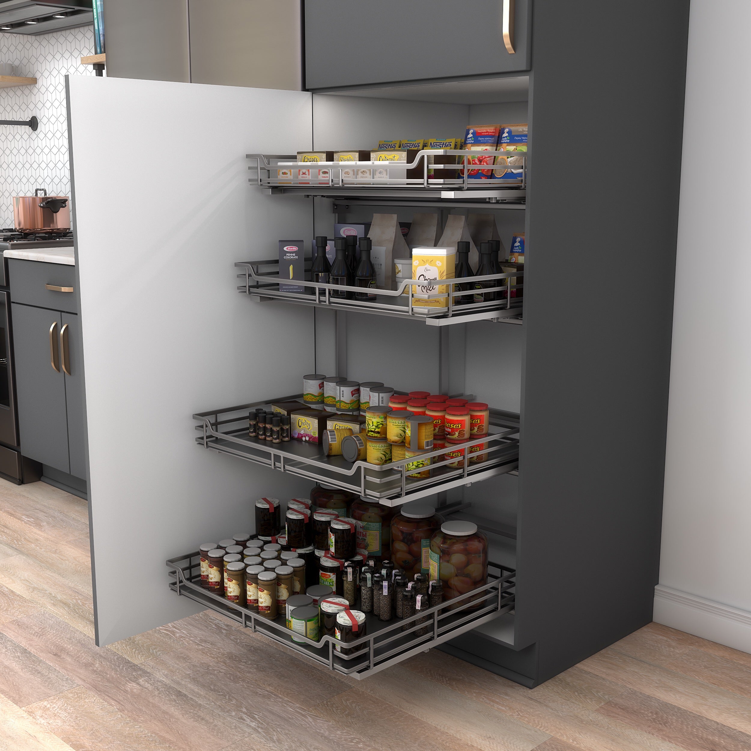 Black Nickel STORAGE WITH STYLE® Metal Pilaster Set for Pullout Baskets (21-1/2" Height) | KitchBath
